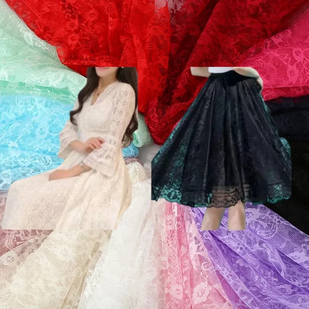 Elastic Free Flower Hollow-out Mesh Lace Fabric Skirt Apparel Curtain Wedding Background Decoration Cloth for Sewing Material