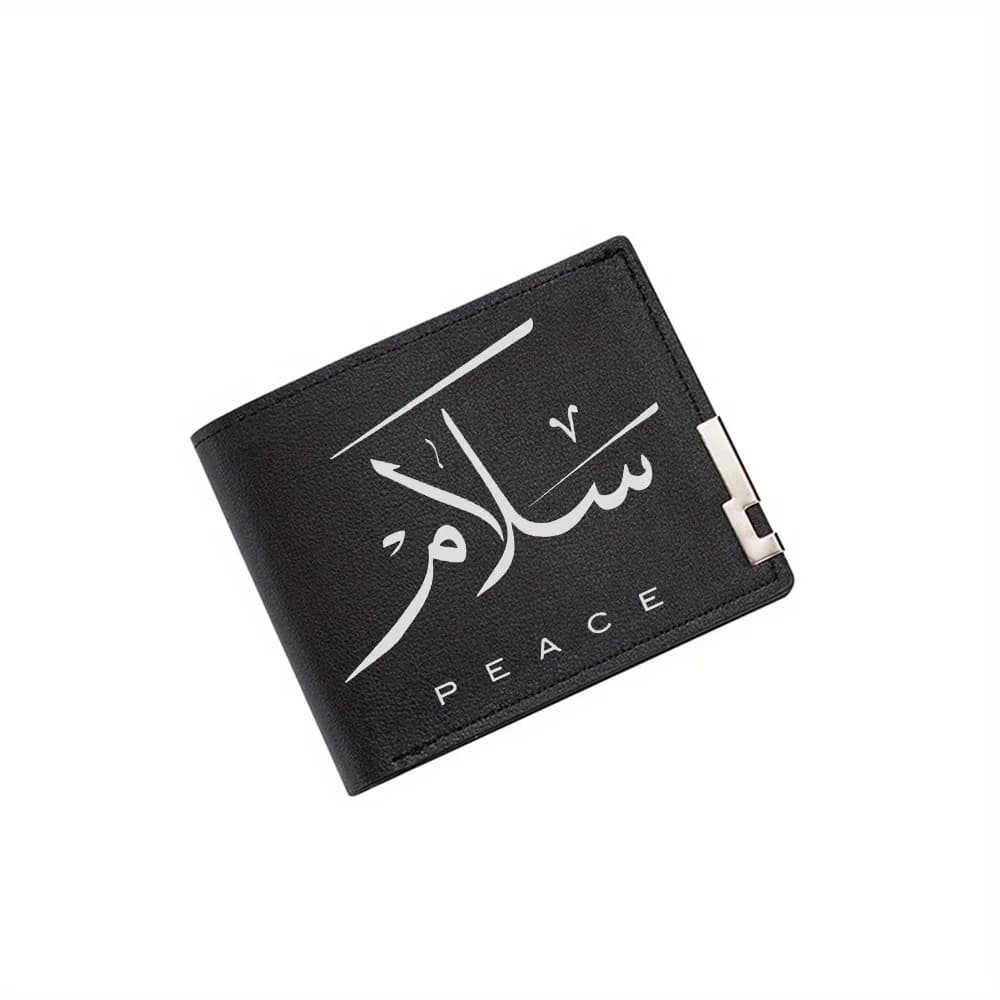 Design di calligrafia araba, parola pace, sfondo nero Portafoglio da uomo Stampa Design Semplice Moderno Elegante Affari Padre Ragazzo