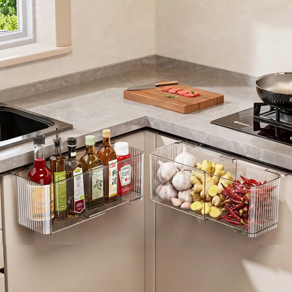 Transparent/White Cabinet Door Storage Basket Hanging/Free-standing Large Capacity Onion Storage Box Space Saving Retractable
