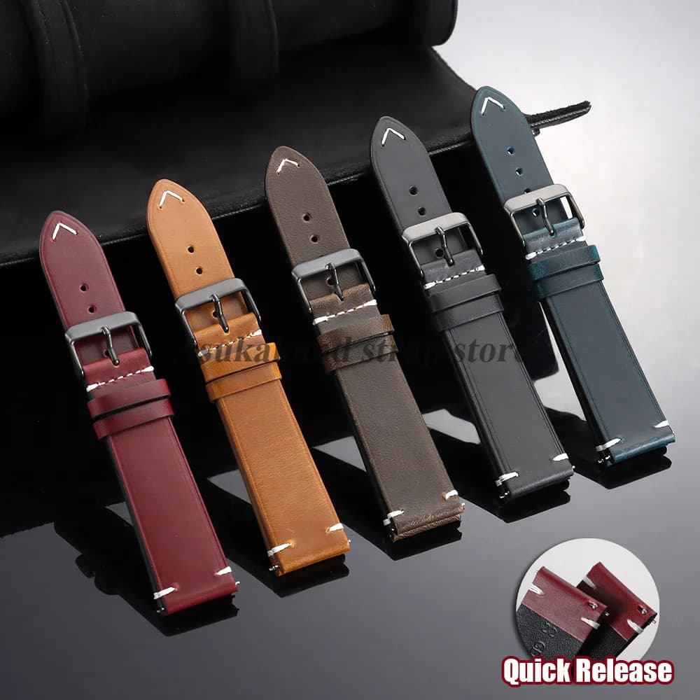 18mm 20mm 22mm 24mm Retro Oil Wax Leather Watchband for Seiko Watch Strap Universal Men Women Cowhide Quick Release Accessories