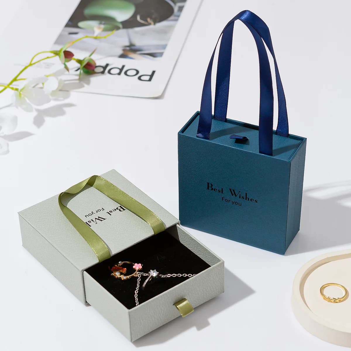 Portable Jewelry Box Paper Drawer Portable Ring Earrings Necklace Gifts Packing Storage Boxes
