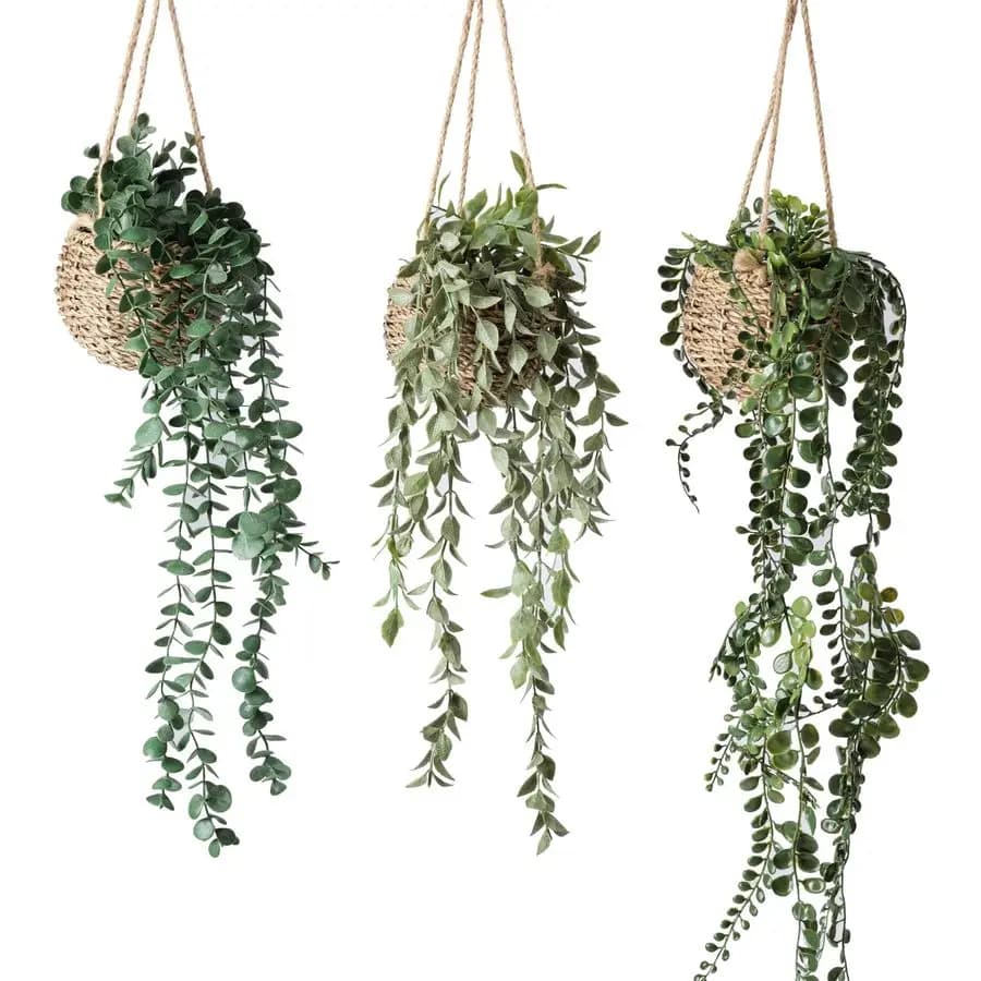 Set di Mini Piante Artificiali Pendenti in Cesto per Decorazione Parete, Soggiorno, Bagno, Mensola, Interni Casa