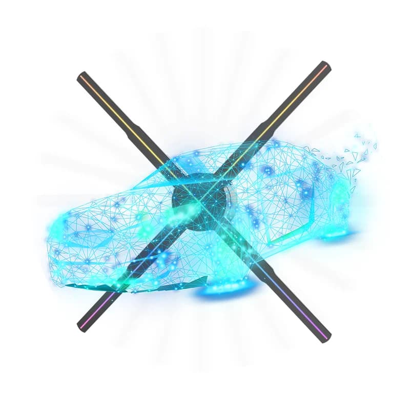 Proiettore ologramma 3D a occhio nudo per schermo pubblicitario galleggiante sospeso 3D Ventola ologramma rotante a LED