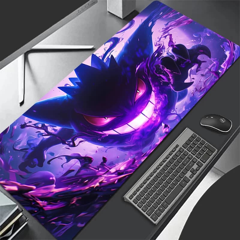 Tappetino per mouse 90x40 cm Pokemon Gengar, accessori da gaming, tappetino per tastiera Varmilo, bordo bianco, tappetino da scrivania in gomma per computer, tappetino grande per mouse