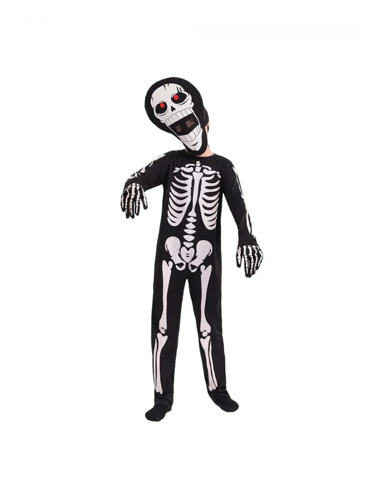 Costume Scheletro Luminoso per Bambini di Halloween, Abbigliamento per Cosplay e Spettacoli, Outfit Scheletro con Luce Notturna