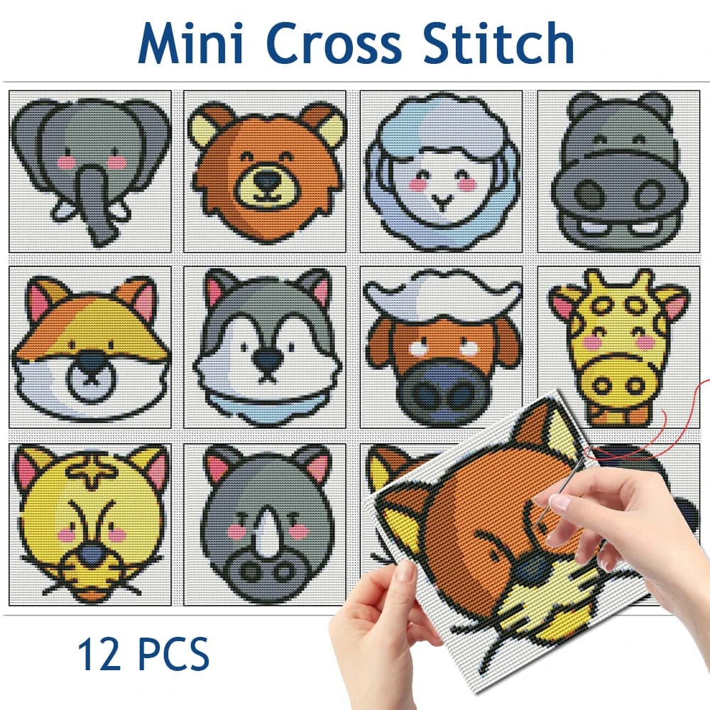 Evershine Embroidery Giraffe Animal Pattern Needlework Art 12pcs Mini Cross Stitch Leopard Sheep Design Unique Handmade Hobby
