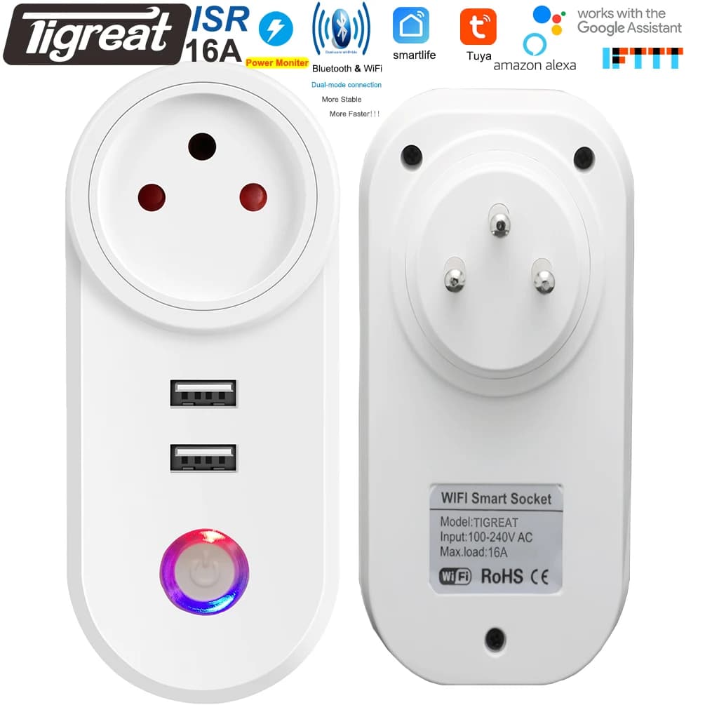 Tigreat WiFi Smart Plug USB Charger 16A-ISreal-Alexa/Googl Home/Smartlife-Timer, Voice and Remote Control Grip