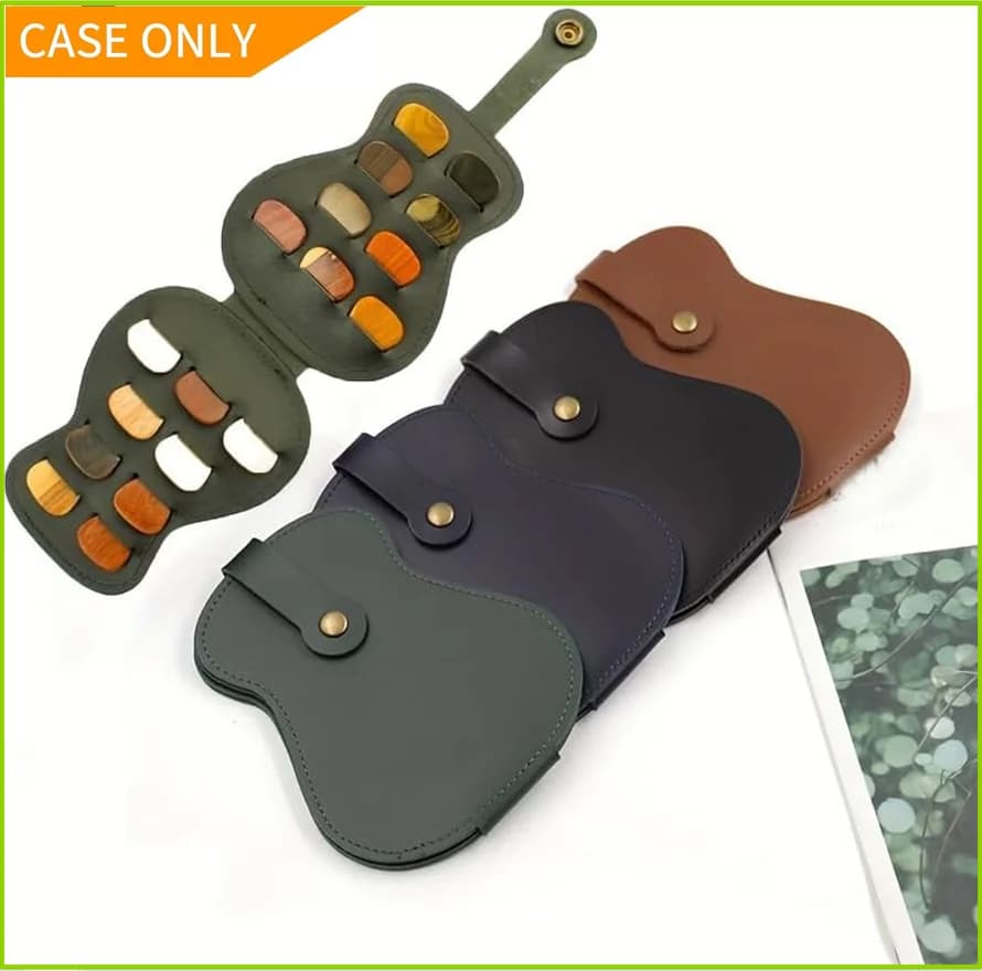 Porta Plettri per Chitarra in Pelle, Custodia Artigianale in Pelle PU con 18 Scomparti per Plettri
