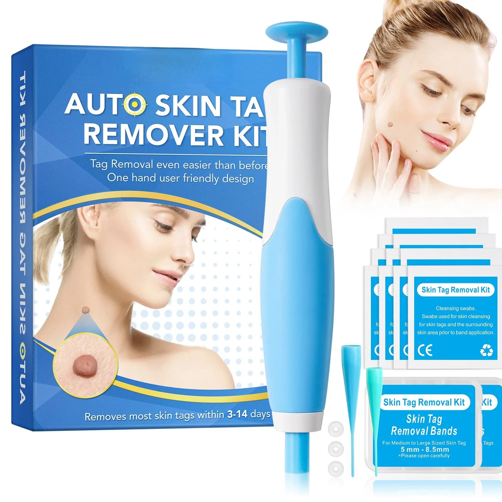 Auto Skin Tag Removal Kit For Small to Large Skin Tags 2-8mm Bands With Cleansing Swabs Skin Care Tool