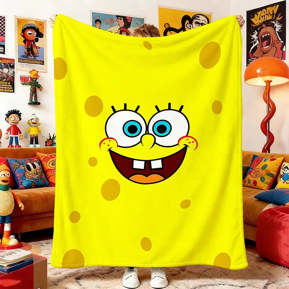 Throw Blankets and S-SpongeBob Fluffy Plush Blanket Bedspread on the Bed Anime Home Decoration Sofa Bedspreads Throws Soft Warm