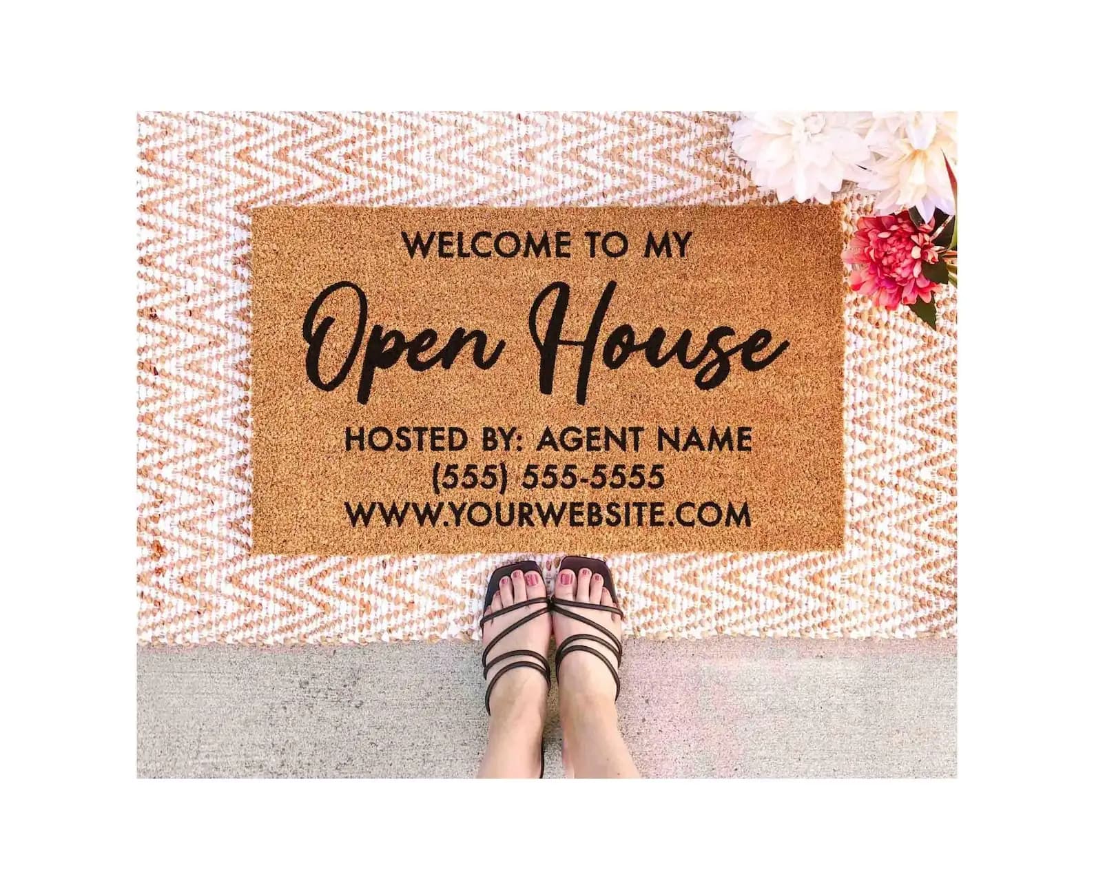Tappeto Zerbino Personalizzato per Open House, Tappeto di Benvenuto per Agenti Immobiliari, in Fibra Naturale Antiscivolo Super Assorbente per Esterni e Bagno