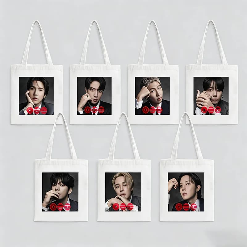 Borsa tote in cotone con stampa dell'album di BTS, borsa a tracolla in tela riutilizzabile per lo shopping quotidiano, scuola, viaggi, regalo per i fan del K-Pop