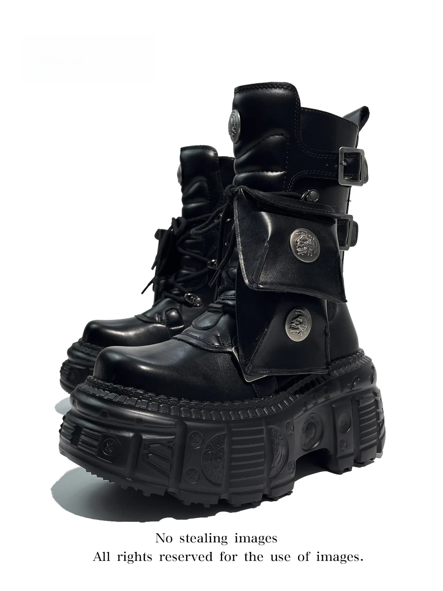 Stivali da moto tattici Mib'Vias Original Cyber Dark con plateau, tacco alto e punta tonda, modello corto e piccante da donna