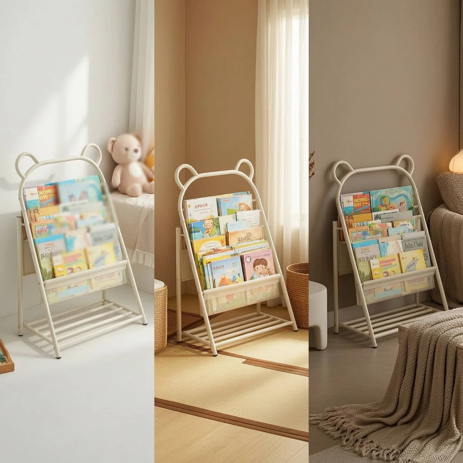 Floor-Standing Kids Book Shelf Front-Facing Children's Book Rack Kids' Bookshelf 4-Tier Toy Organizer Easy to Clean for Toddlers