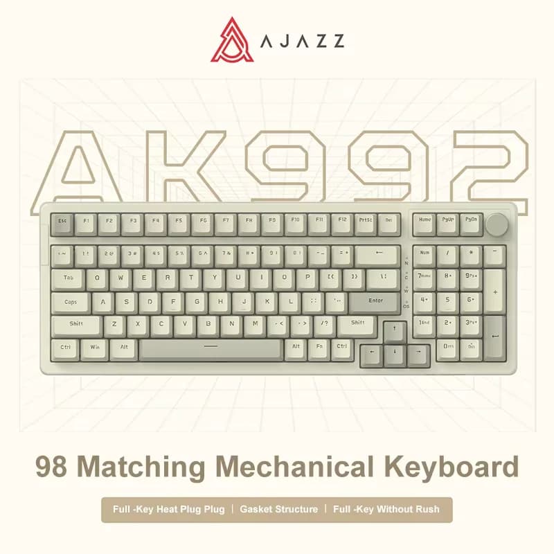 Ajazz AK992 Tastiera meccanica cablata 98 tasti Layout completo Tastiera da gioco USB hot-swap Manopola chiave multimediale per PC desktop portatile