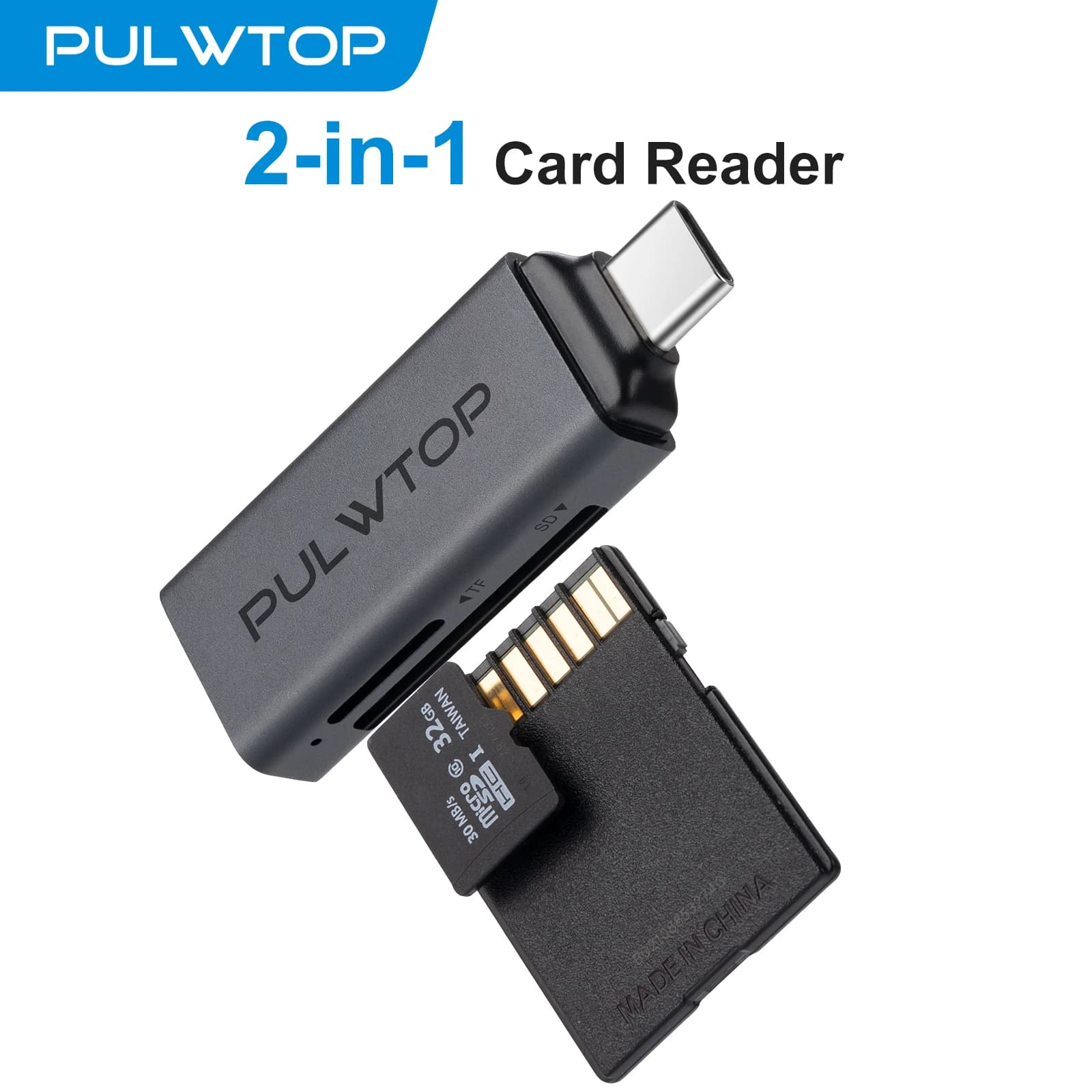 Lettore di schede SD PULWTOP USB C, lettore di schede SD 2 in 1 da 5 Gbps a adattatore USB, compatibile con SD SDHC SDXC MicroSD.