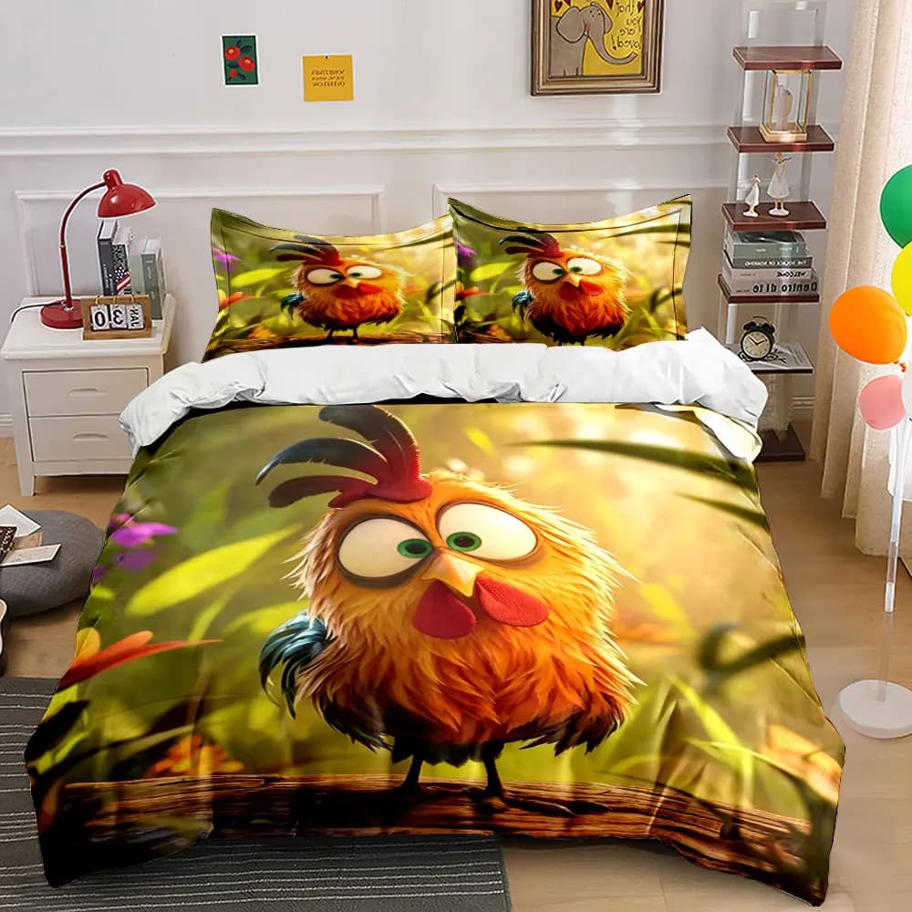 Adorable cartoon rooster on wood Print Bedding Set 1 Duvet Cover 2 Pillowcases for Adult and Children Luxury Gift Full Size