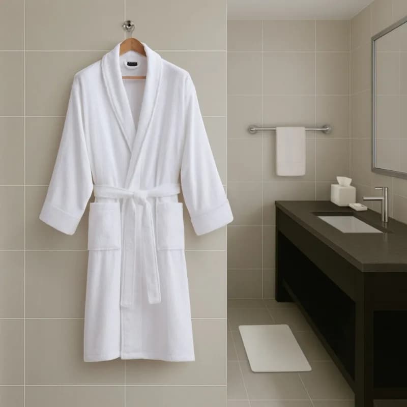 Soft white spa bathrobe with belt Lightweight and absorbent pyjamas for men's and women's nightwear