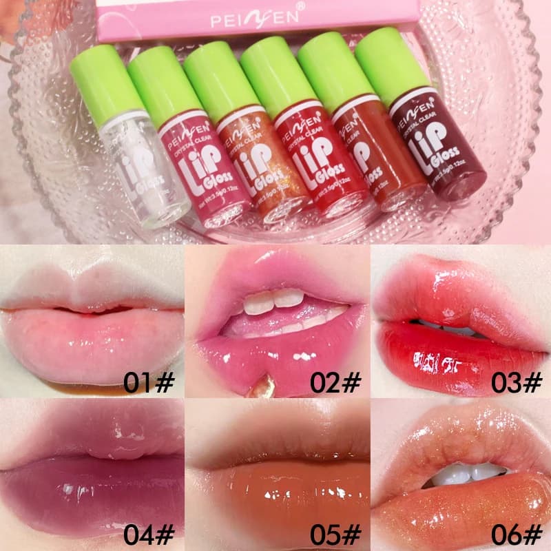 Set of 6 volumizing lip gloss mirror effect, moisturizing lip oil, long-lasting lip dye, nourishing product for lip care