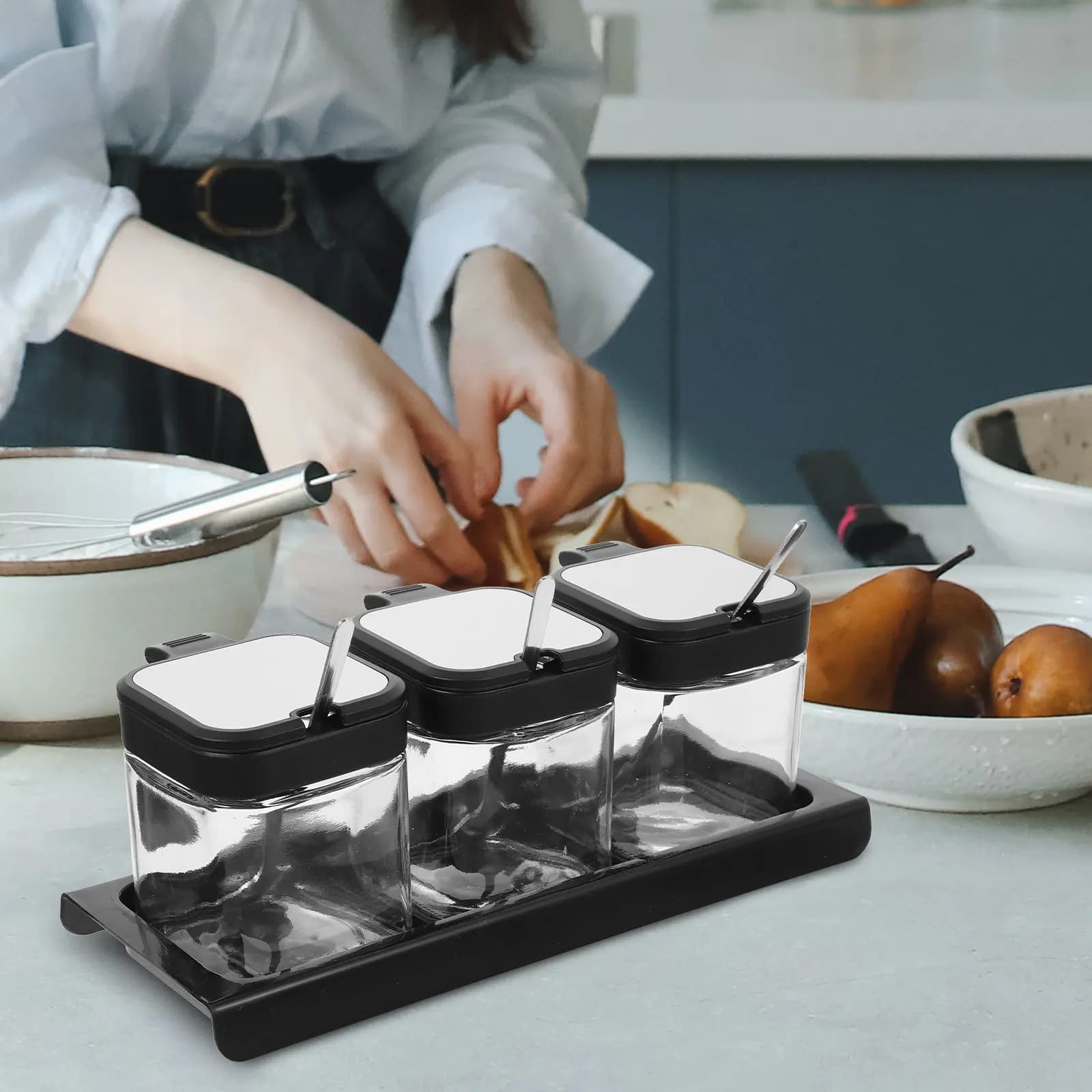 Set di 1 Contenitore in Vetro per Spezie, Barattoli Trasparenti per Condimenti per Cucina, Ristorante, Campeggio, Barbecue, Contenitori Trasparenti per Spezie