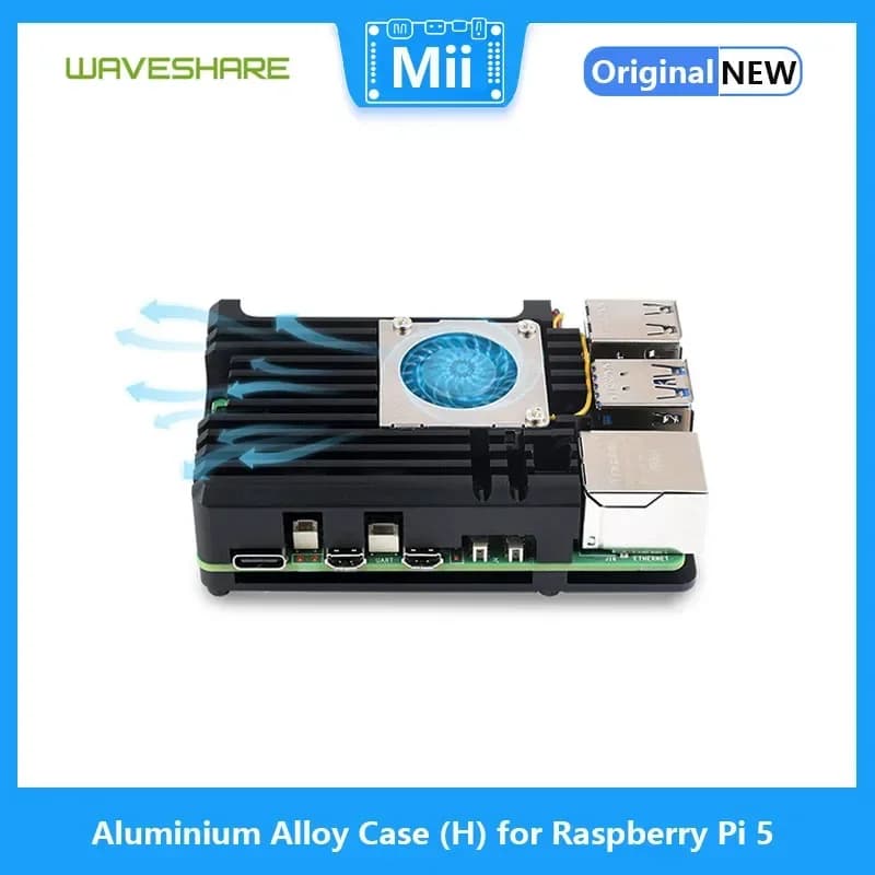 Waveshare (H) aluminium alloy housing for Raspberry Pi 5, with temperature controlled fan for Raspberry Pi 5