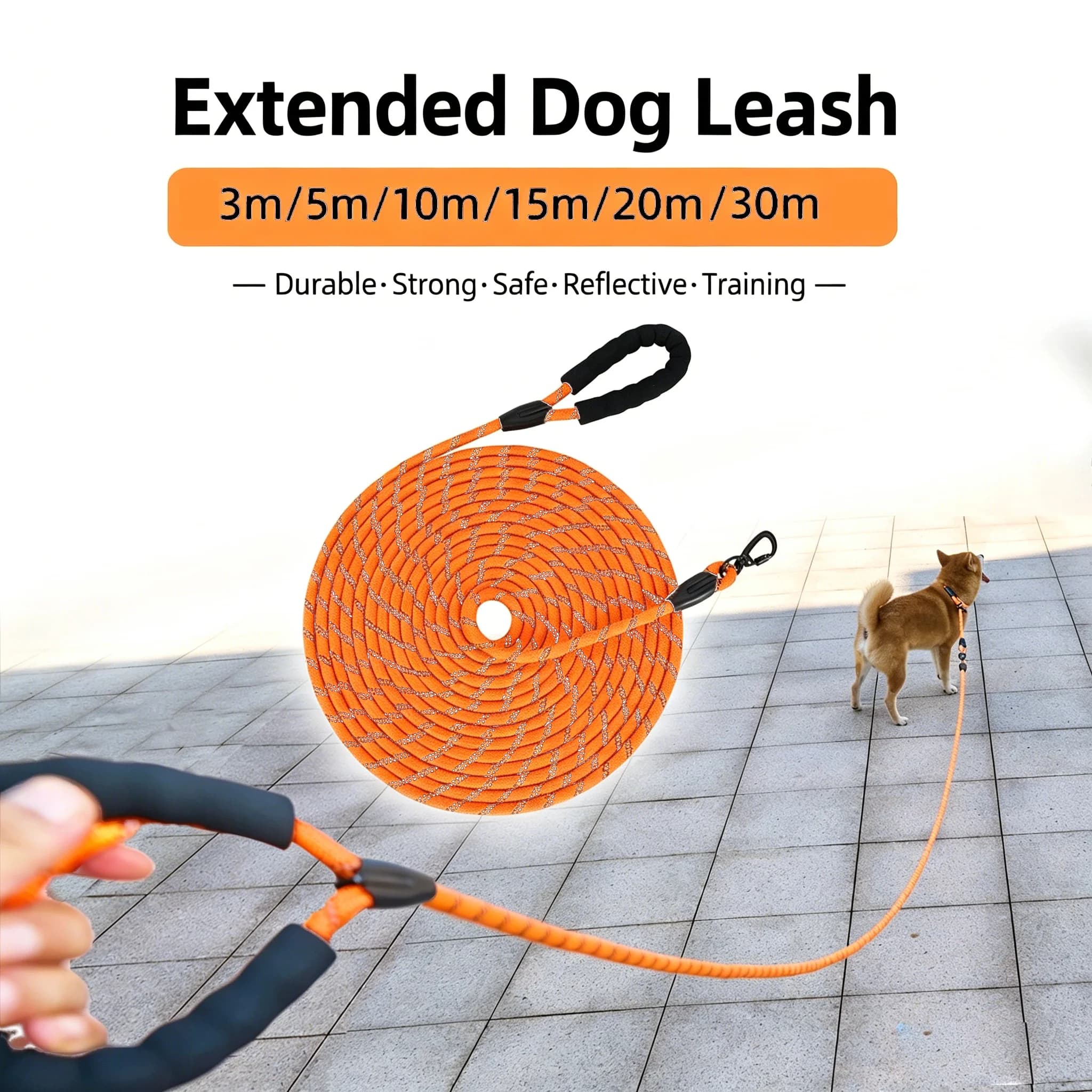 Extra Thick Long Reflective Nylon Dog Tracking Leash Heavy Duty Walking Training Traction Rope For Large Big Dogs Outdoor Night
