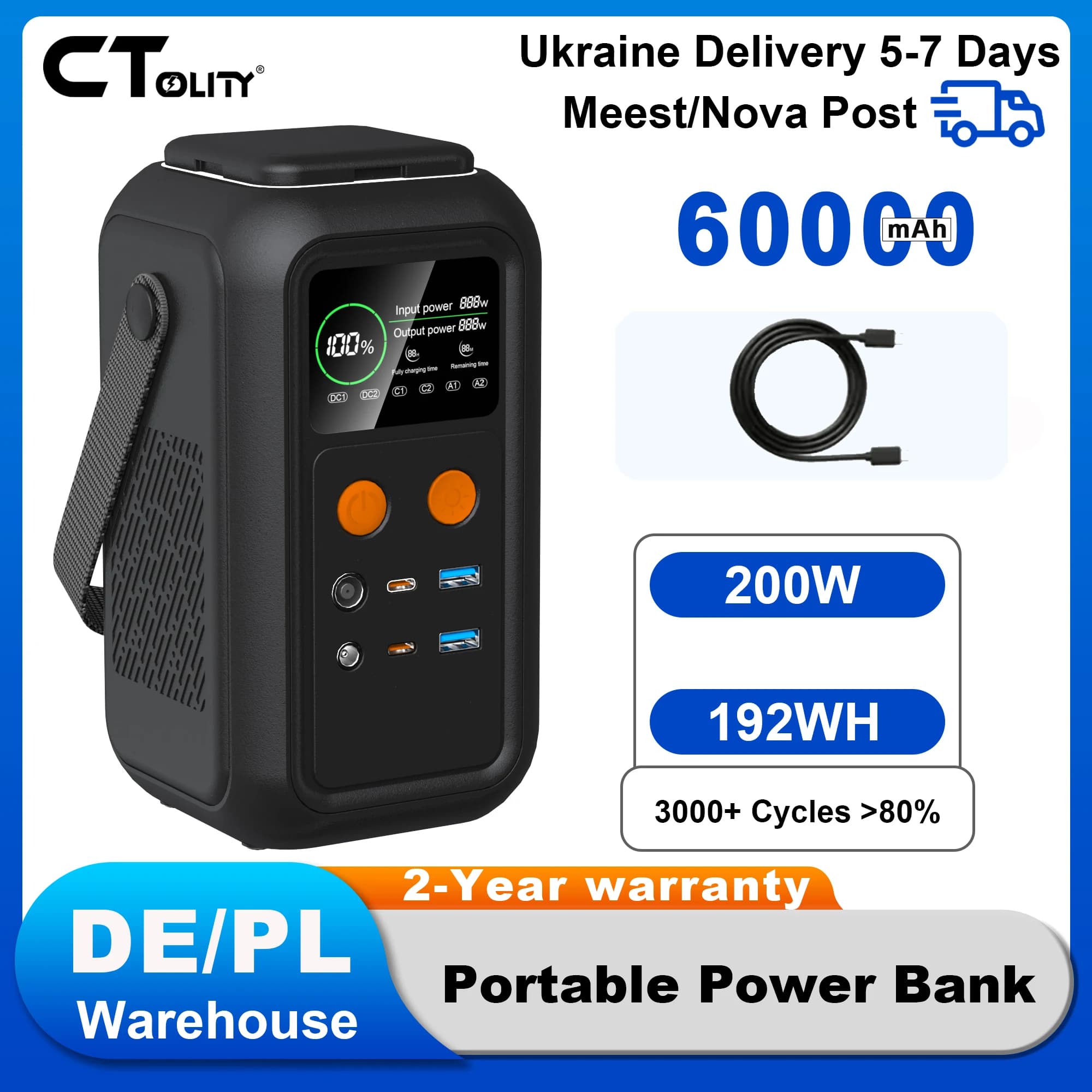 CTOLITY AXP200 192Wh 200W 60000mAh Generatore solare Stazione di alimentazione mobile portatile Batteria Lifepo4 per accumulo di energia esterna RV