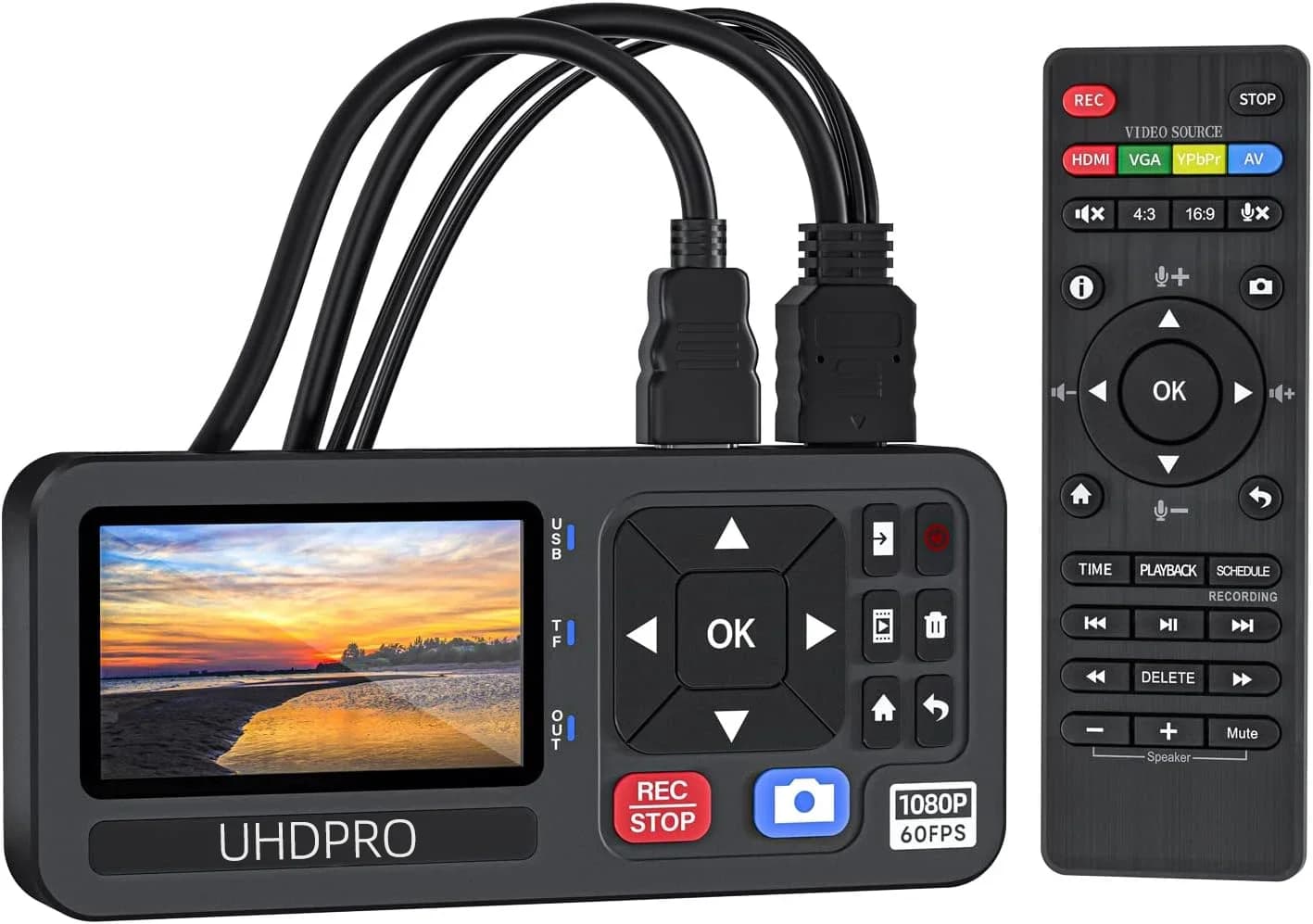 Dispositivo di Registrazione Video Mini 1080p, Telecamera Autonoma, Box di Acquisizione Schermo Analogico RCA HDMI VGA YPbPr, Scheda VHS, Telecomando, Presa per Batteria