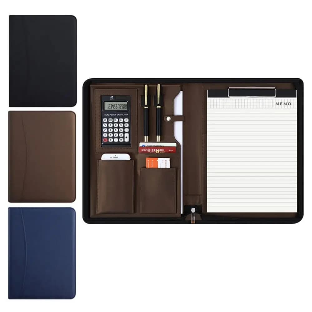 PU Leather A4 File Folder Zipper Closure With Calculator A4 Zipper Bag Pen Insert Card Holder Business Briefcase Conference