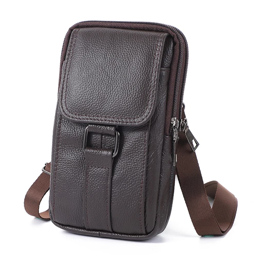 Borse a tracolla portatili da uomo in pelle di vacchetta, marsupio per cellulare, multi-tasche, alla moda, casual, per sport all'aria aperta
