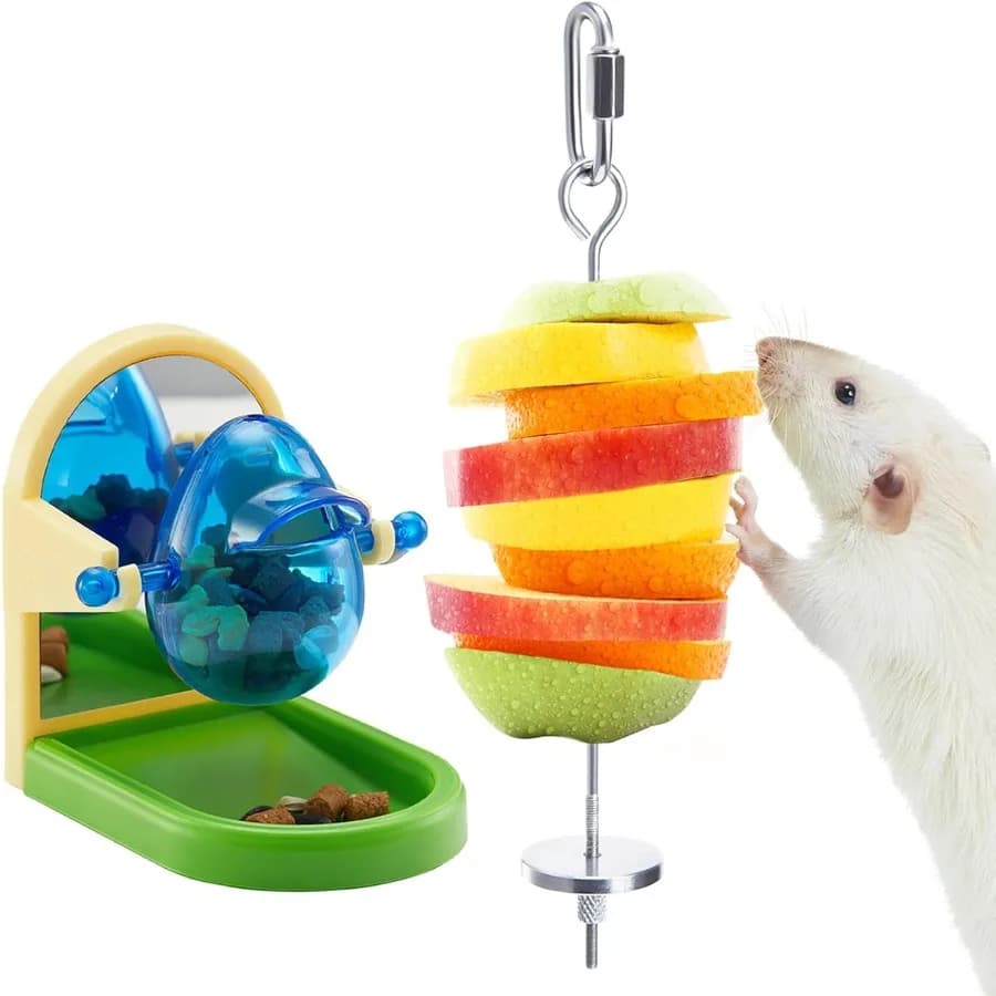2 pezzi giocattoli per arricchiare le ratti set supporto per frutta e verdura in acciaio inossidabile dispenser per dolcetti foraggiamento interattivo giocattoli puzzle per ratti topi bi