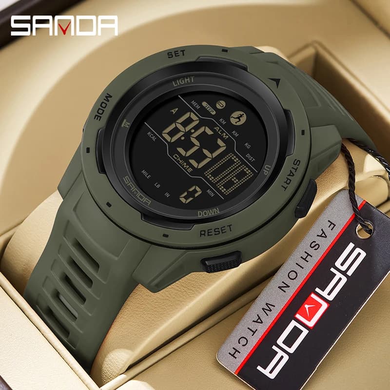 SANDA Men Outdoor Sports Chronograph Watch Fashion Electronic Watch Luminous Multifunctional Dial LED Display Waterproof Watch