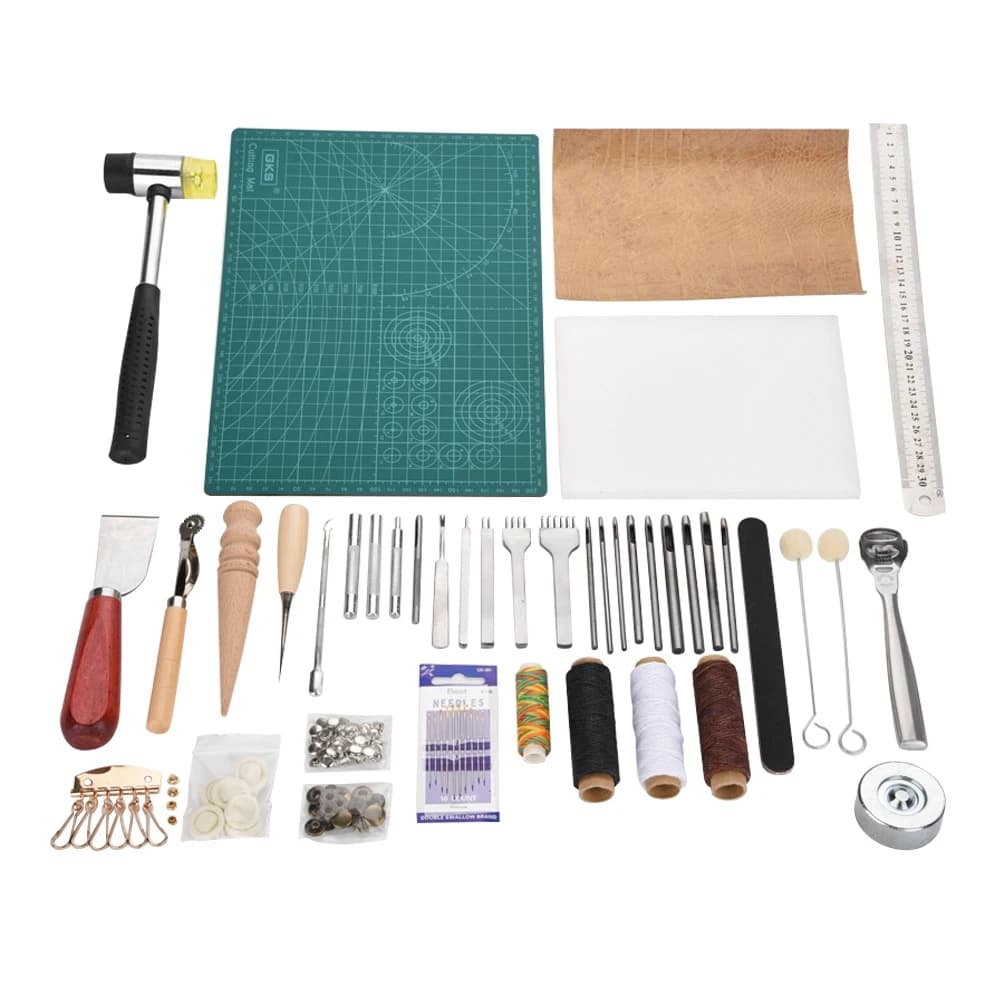 Set di 42 Utensili per Lavorazione Pelle, Kit di Punzoni per Cuciture, Set per Cucire e Realizzare Scanalature