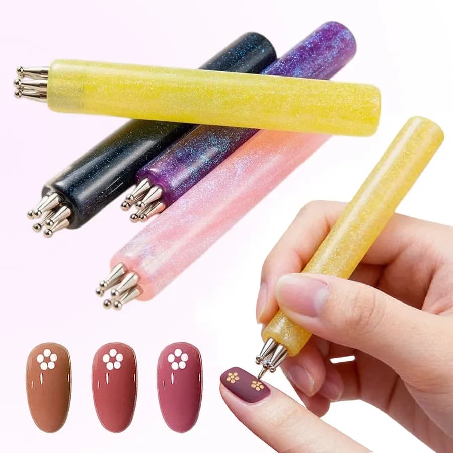 DIY Nail Art 5-Dots Dotting Tool, Flower Design 1.8mm Tip, Rhinestones Pickers Manicure Drawing Pen