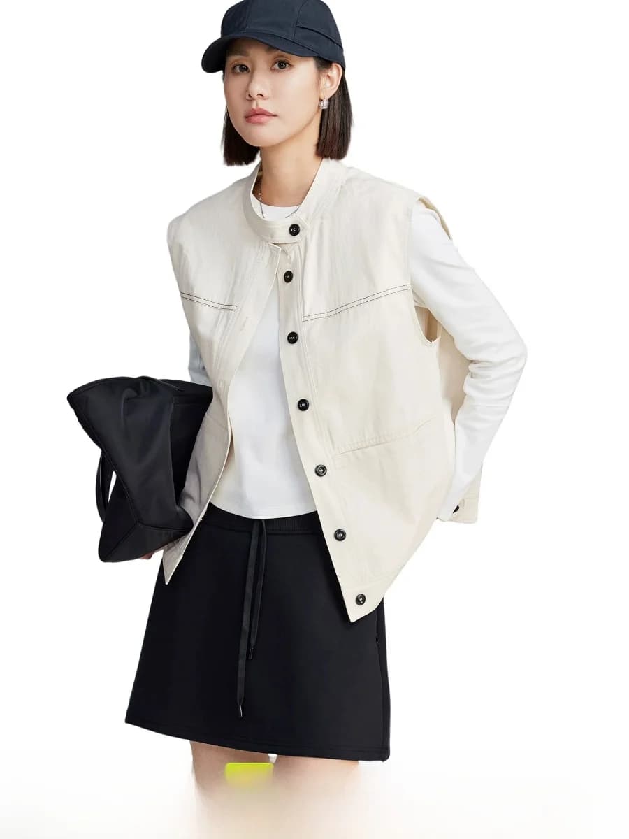 Cardigan Aperto in Cotone Cloud Life Simple Old Money Sle da Donna, Gilet Casual Primaverile con Collo Alto in Puro Cotone