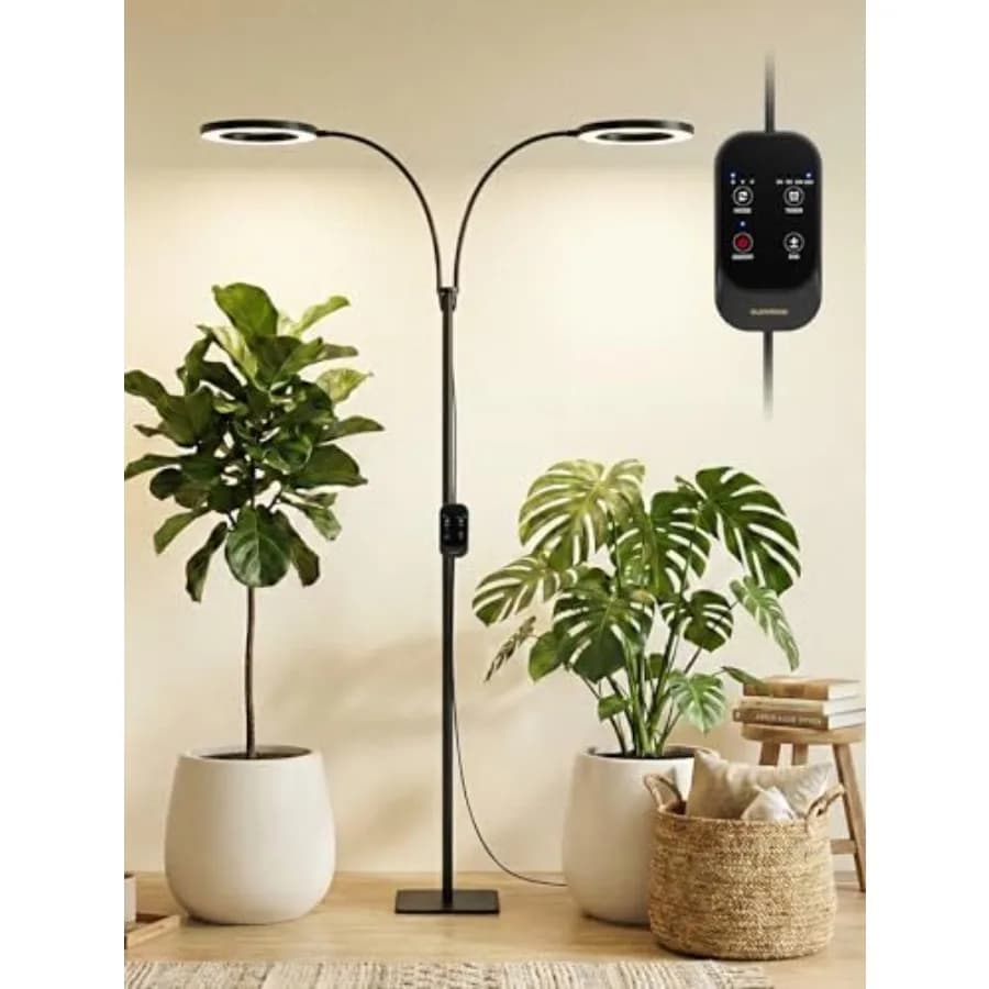Lampada LED a Doppia Testa da 48W per Coltivazione Indoor, Altezza Regolabile 23.5-71'', Spettro Completo a 3 Livelli per Piante Alte 3/9/12/1