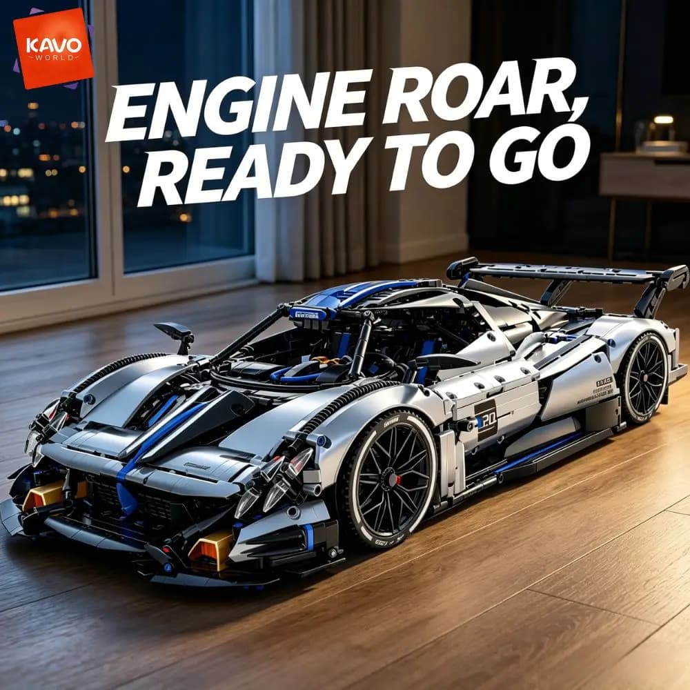 KAVOWORLD 3526pcs Silver Blue Super Sports Car Building Blocks Set 1:8 MOC DIY Assembly Race Car Model Brick STEM Construction Toy Home Decor Ornament Vehicle Display Mechanical Simulation Racing Brick Car Birthday Christmas Gift for Teens