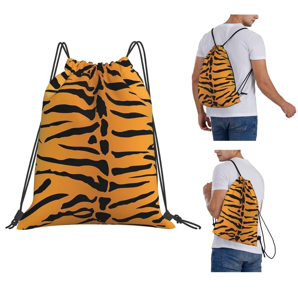 Tiger Fur Sketch Color Picture Backpacks Portable Drawstring Bundle Pocket Storage Bag Book Bags for Man Woman Students