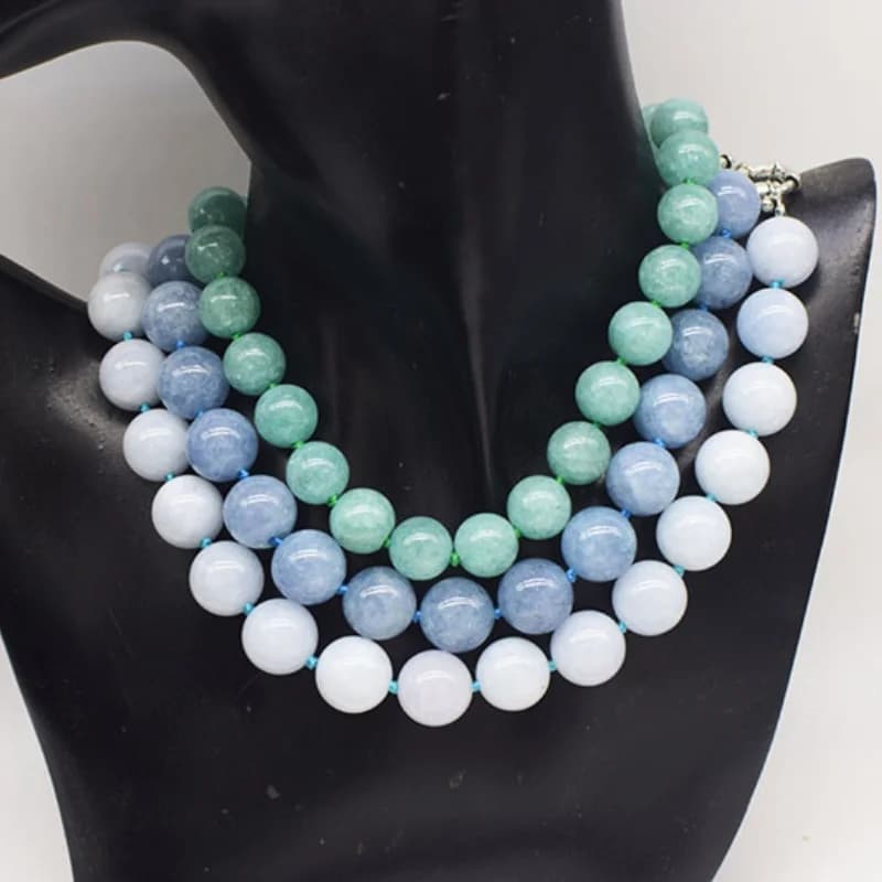 collana di giada verde azzurro rotonda 12mm 14mm perline naturali all'ingrosso 43cm 60cm 70cm 90cm