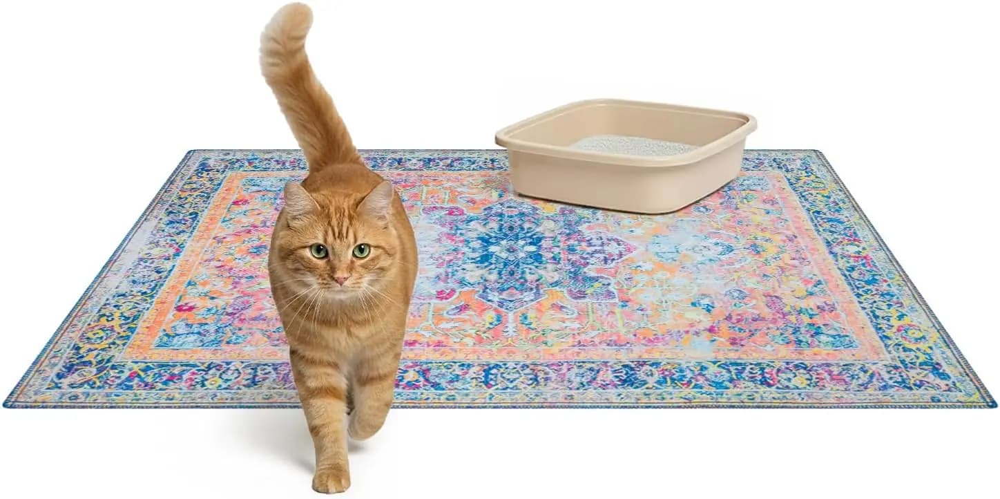 Tappetino per Lettiera Gatti Grande 36x48, Confezione da 2 - Lavabile in Lavatrice, Antiscivolo, Impermeabile per Facile Pulizia e Ritenzione dello Sporco