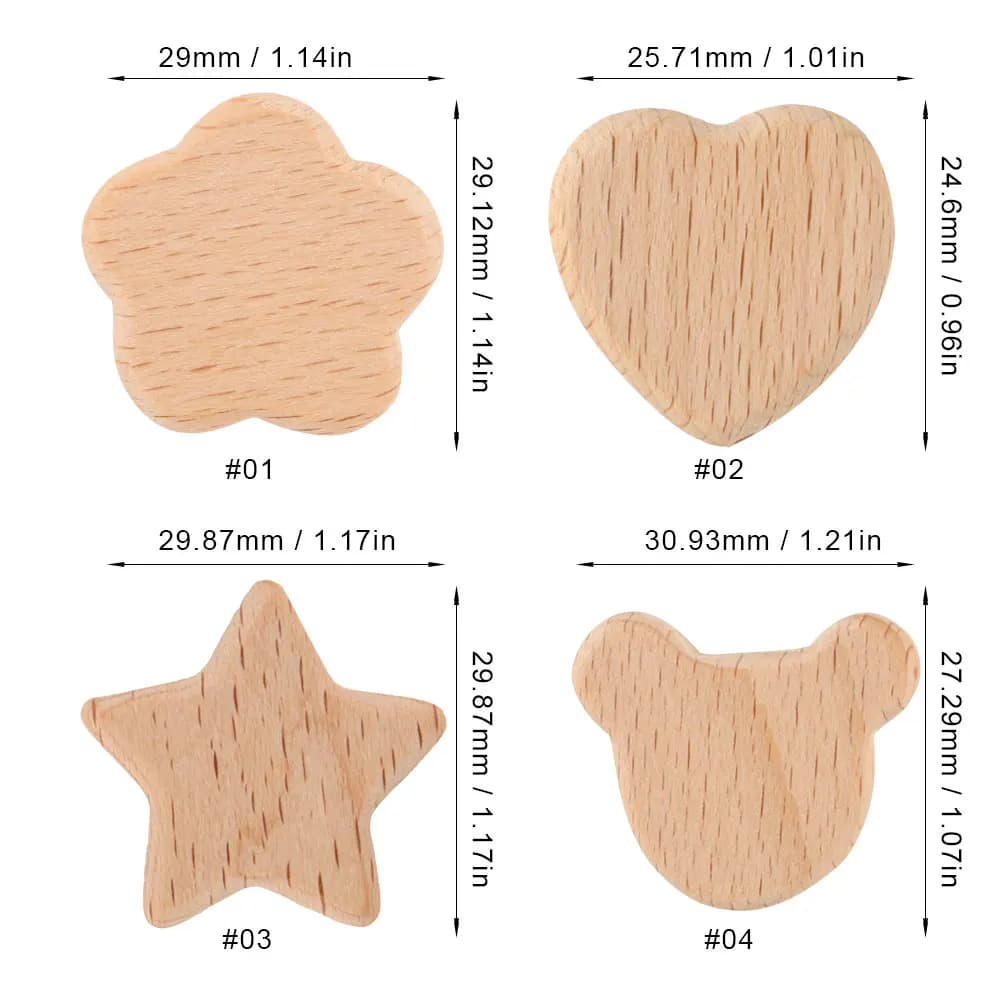 Kovict 15 pezzi di legno di faggio orso fiore amore perline di legno per collana fai da te braccialetto accessori prodotti multifunzionali fatti a mano
