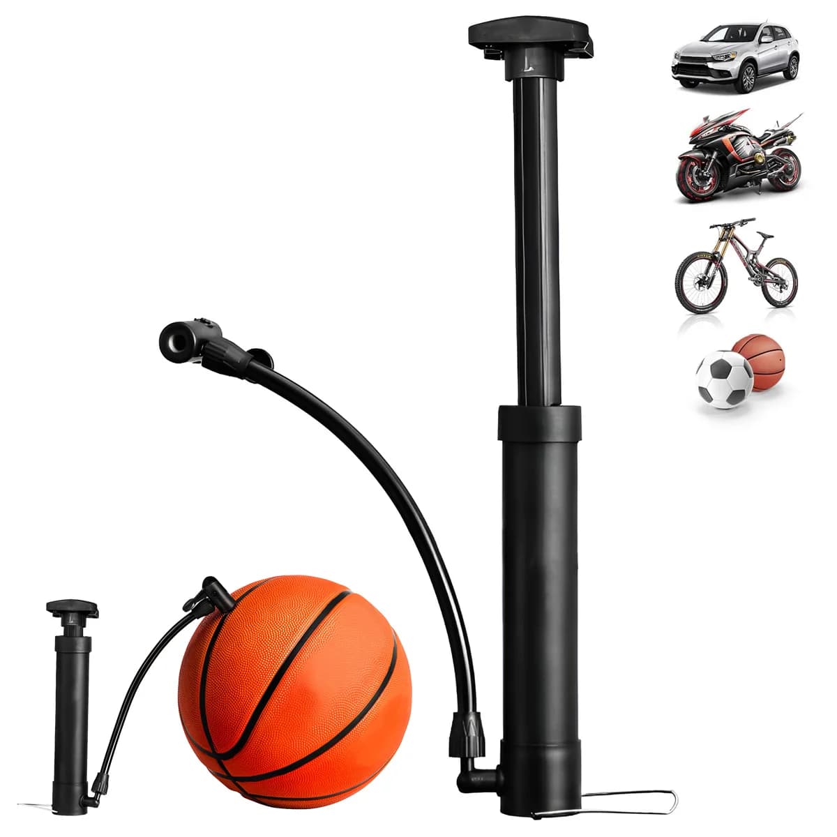 Pompa d'aria manuale per bicicletta nera 1PC Pompa d'aria per pneumatici per bicicletta portatile Pompa d'aria per pavimento adatta per gonfiaggio a sfera di pneumatici per biciclette