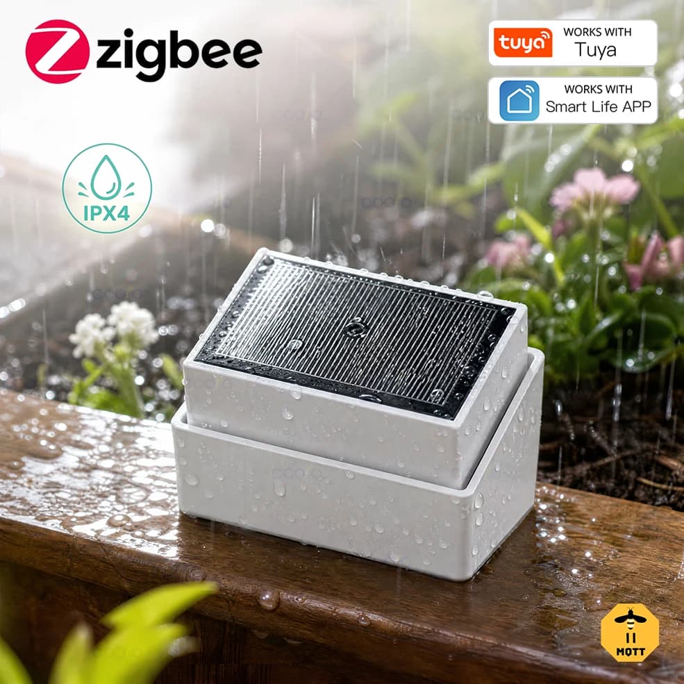 Tuya Zigbee 2 in 1 Rain Sensor with Light Detector IPX4 Outdoor Waterproof Rain Detector work with Smart Life Home Assistant Z2M
