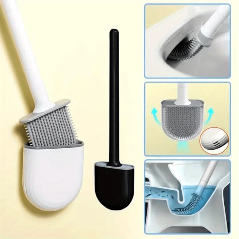 Set di Spazzole per WC in Silicone da Parete - Facile Installazione, Manico Lungo, Nessun Angolo Morto, Pulizia Efficiente, Design Portatile con Supporto