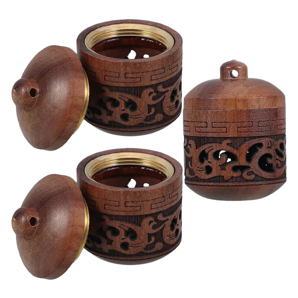 3Pcs Elegant Lantern-Style Wooden Aroma Diffuser Pendant Fillable Necklace Car Decoration Portable Fragrance Holder Air