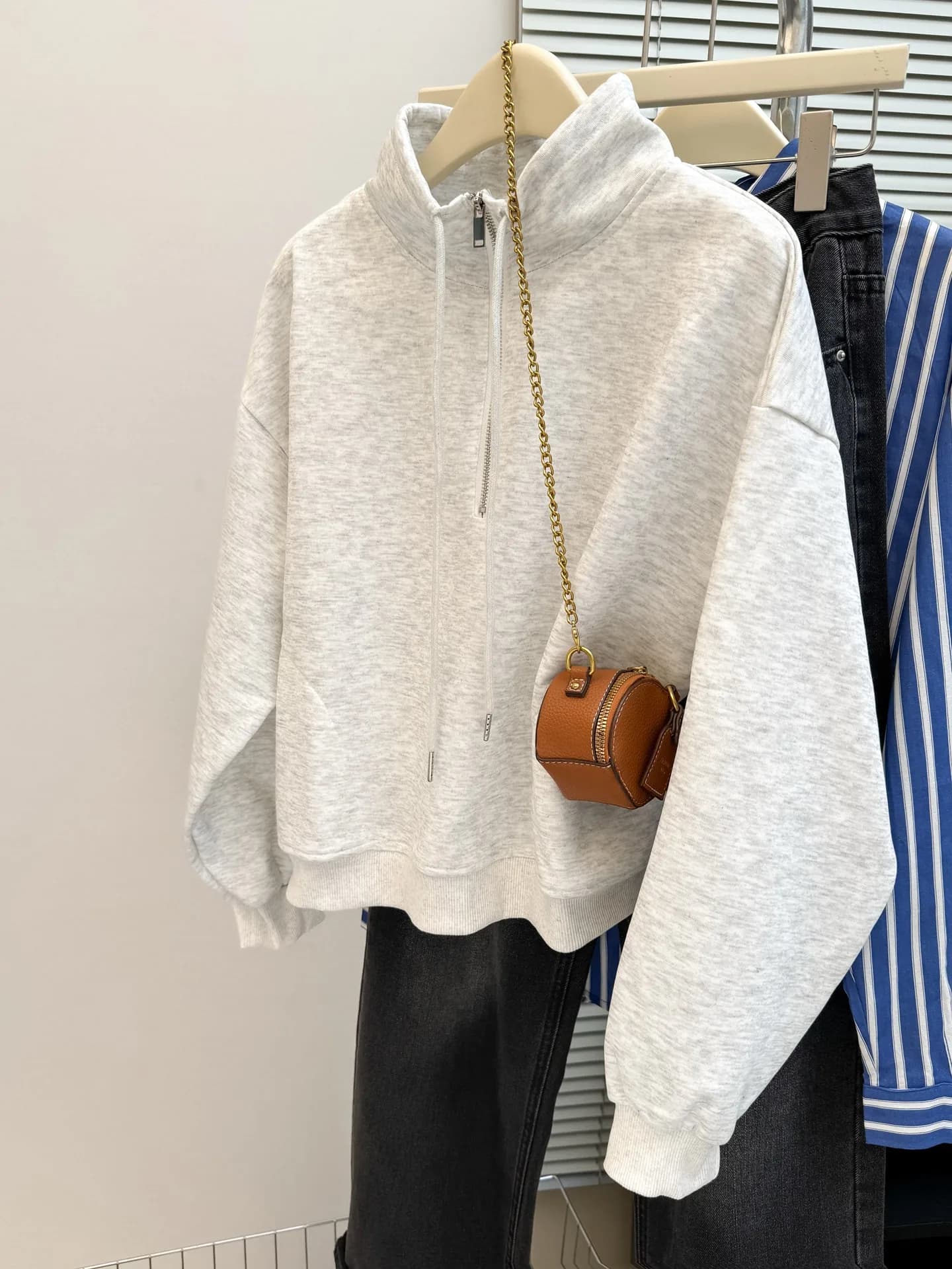 Slimming Design Loose Fit Long Sve Hoodie Women's Spring Autumn Thin f Zipper Stand Collar Korean Sle Outerwear