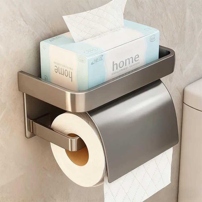Portarotolo per carta igienica a doppio strato a parete senza trapano, dispenser per scatole di fazzoletti da bagno, ripiano per carta in rotolo