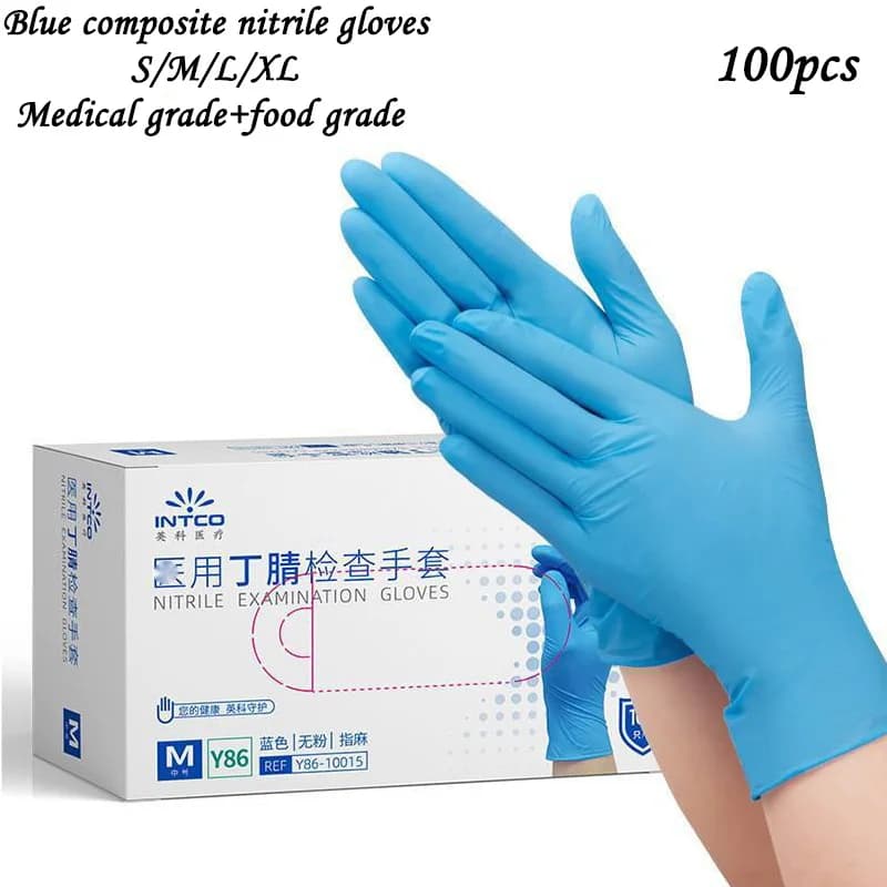 100PCS Guanti in nitrile blu Guanti blu impermeabili usa e getta Cucina Lavastoviglie Pet Bagno Bellezza Strumenti per lo styling dei capelli Guanti