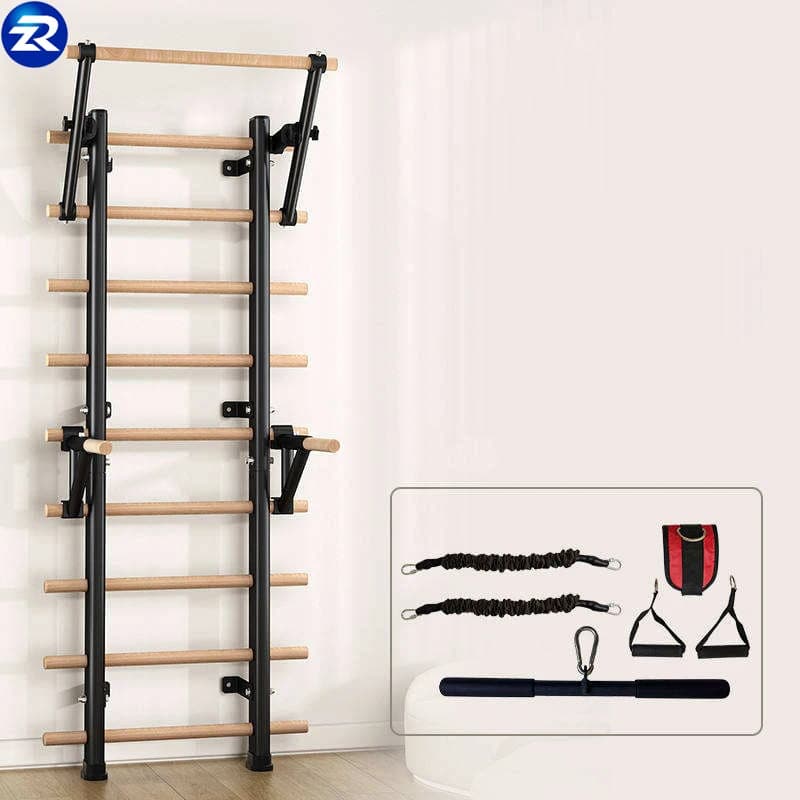 Custom Solid Wood Traction Bar Wooden Stall Bar Swedish Ladder Wooden Stall Bar with Suspension Scale
