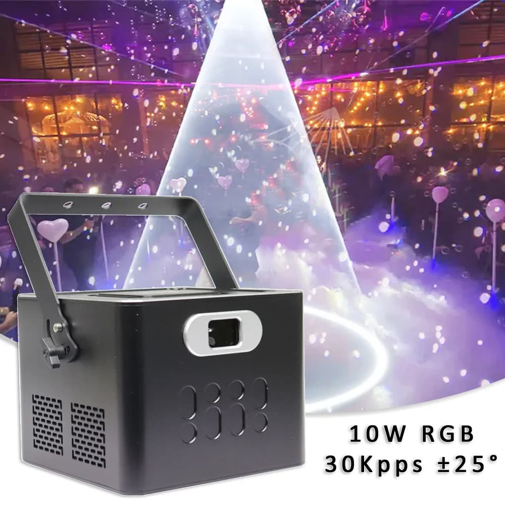 YUER Luce Laser RGB 10W 30Kpps con Effetto Scanner per Matrimoni, Eventi, DJ, Discoteche, Feste in Casa, Illuminazione da Palco, Proiettore Bluetooth